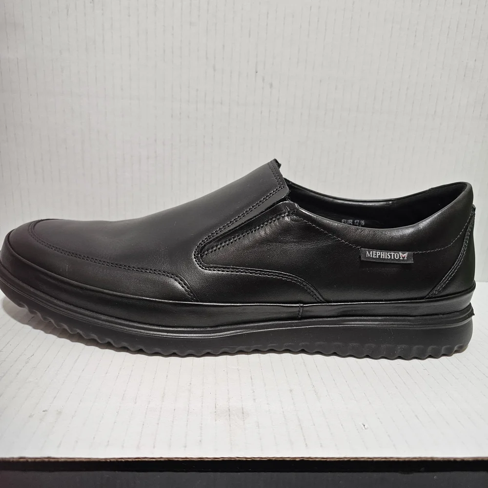 Men's Mephisto Air Jet Twain Black Leather Penny Loafers Sleek Slip-On Sz 13